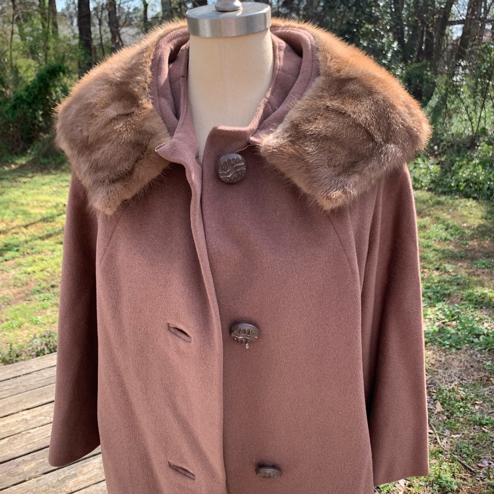Vintage Wool Trench Coat with Real Fur Trim - Picture 2 of 16